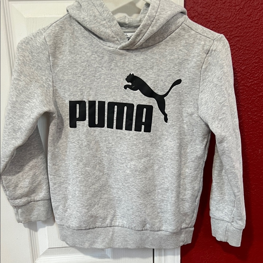 PUMA Kids Gray Hoodie with Black Logo